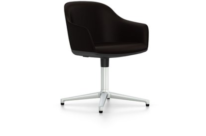 Softshell Chair auf Viersternfuß, Aluminium poliert, Plano, Braun, Gleiter für Teppichboden