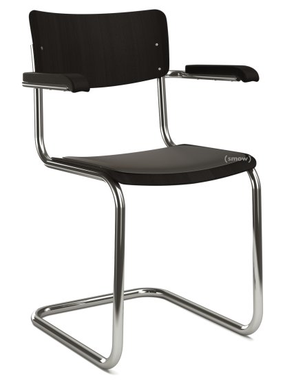 S 43 F Klassik Freischwinger, Gestell verchromt, Buche gebeizt, Schwarz (TP 29), Sitzauflage schwarz, gepolstert, Ohne Gleiter