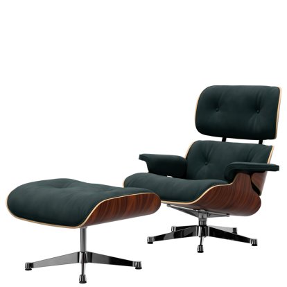 Eames Lounge Chair & Ottoman Calma, Santos Palisander, Calma, pine green, 89 cm, Aluminium poliert