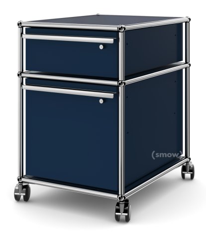 USM Haller Rollcontainer mit Hängeregistratur, Alle Fächer mit Schloss, Stahlblau RAL 5011