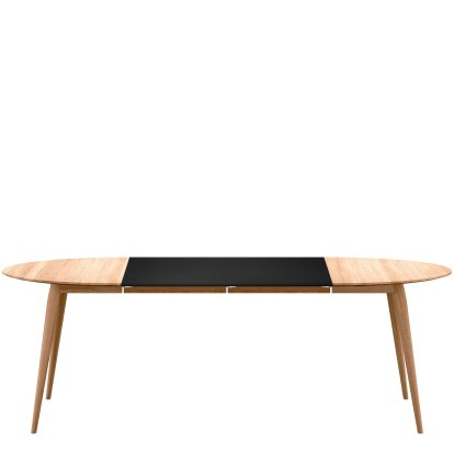 PLAYdinner Round Tisch, Eiche natur geölt, Mit zwei Einlegeplatten (L 120-220 cm), MDF schwarz