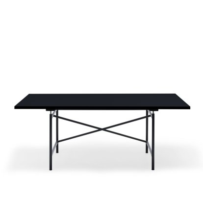 Eiermann 1 Tisch M (Mechanische Höhenverstellung), Linoleum schwarz mit schwarzer Kante (Forbo 4023), 180 x 90 cm, Schwarz