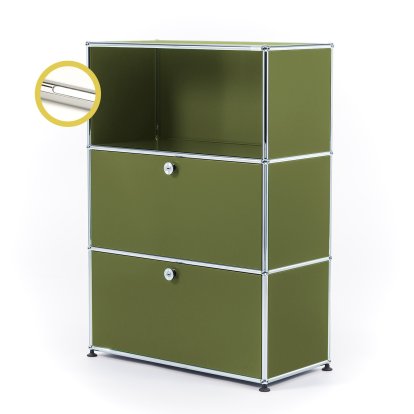 USM Haller E Highboard M mit 2 Klappen und Fachbeleuchtung, Olivgrün RAL 6003, Kaltweiß