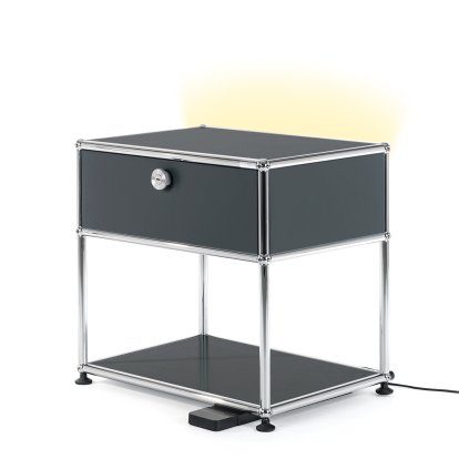 USM Haller E Nachttisch mit dimmbarem Licht, Anthrazitgrau RAL 7016