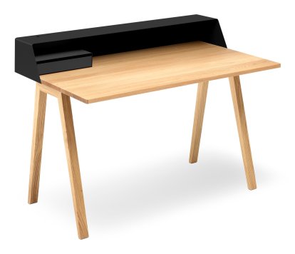 PS04 / PS05 Sekretär, B 120 x T 75 cm (PS05), Tiefschwarz (RAL 9005), Eiche geölt, Mit Elektrobox