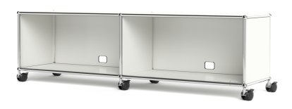 USM Haller TV-/HiFi-Lowboard, individualisierbar, Reinweiß RAL 9010, Mit 2 Klappen, Mit Kabeldurchlass unten mittig