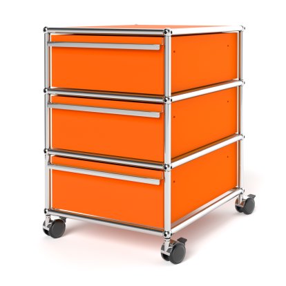 USM Haller Rollcontainer mit 3 Schubladen Typ I (mit Gegengewicht), Kein Schloss, Reinorange RAL 2004