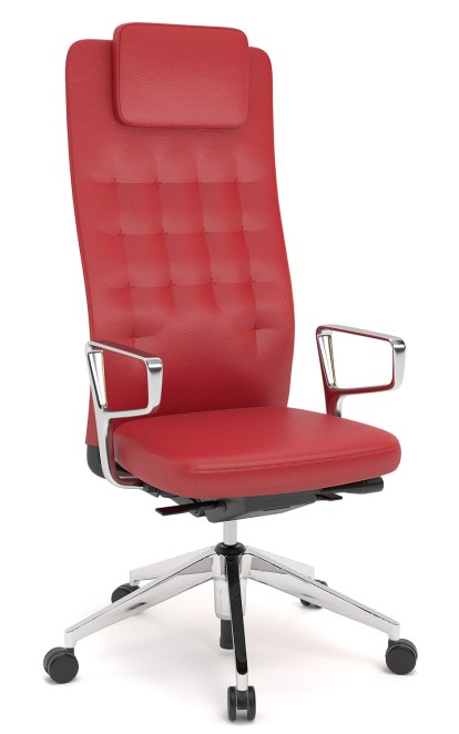 ID Trim L, FlowMotion ohne Sitztiefenverstellung, Mit Ringarmlehnen Aluminium poliert, Basic dark, Leder rot, Weich für harte Böden