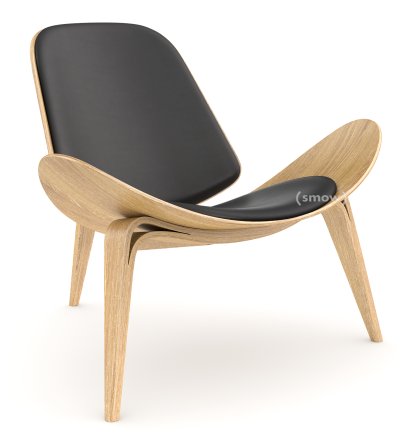CH07 Shell Chair, Eiche Weißöl, Leder anthrazit