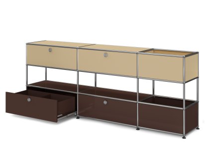 USM Haller Kinder Sideboard L mit Aufbewahrungsboxen, Zweifarbig, USM beige - 	USM braun, Mit Klappe und Auszug (inkl. Einlegerahmen)