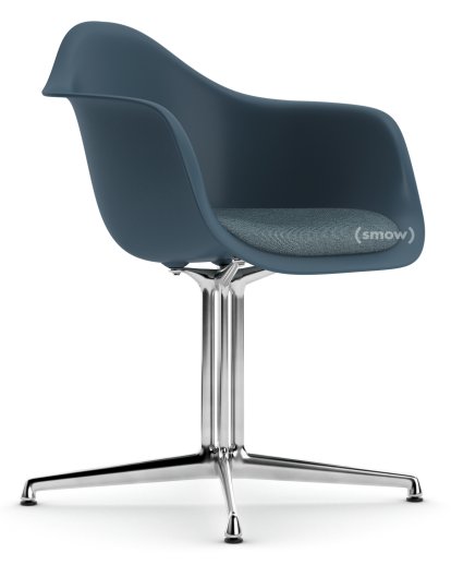 Eames Plastic Armchair RE DAL, Meerblau, Mit Sitzpolster, Eisblau / moorbraun