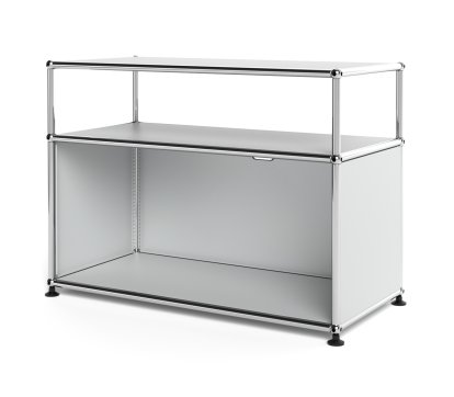 USM Haller Lowboard M mit Aufbau, individualisierbar, USM mattsilber, Mit Klappe, Mit Kabeldurchlass oben mittig