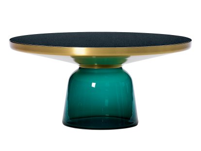 Bell Coffee Table, Messing, klar lackiert, Smaragd-grün