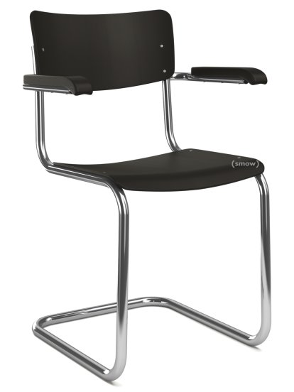 S 43 F Klassik Freischwinger, Gestell verchromt, Buche decklackiert, Tiefschwarz (RAL 9005), Ohne Sitzauflage, Ohne Gleiter