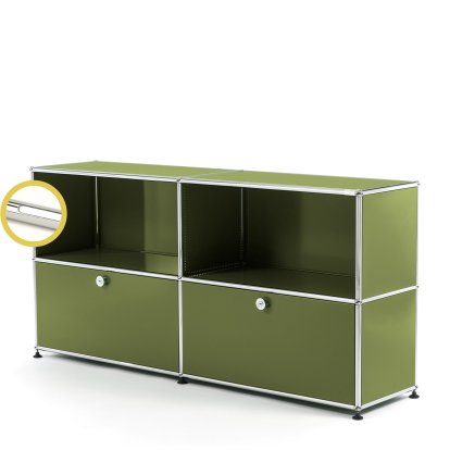 USM Haller E Sideboard L mit Fachbeleuchtung, Olivgrün RAL 6003, Kaltweiß