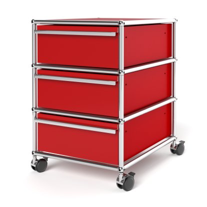 USM Haller Rollcontainer mit 3 Schubladen Typ I (mit Gegengewicht), Kein Schloss, USM rubinrot