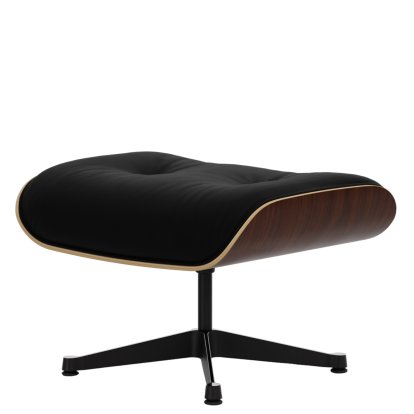 Lounge Chair Ottoman, Nussbaum dunkel, Leder Premium F nero, Aluminium poliert, Seiten schwarz