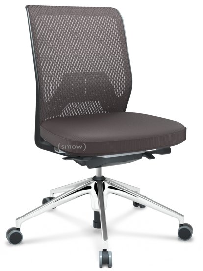 ID Mesh, FlowMotion-mit Vorwärtsneigung, mit Sitztiefenverstellung, Ohne Armlehnen, 5-Stern Untergestell, Aluminium poliert, Basic dark, Sitz Silk Mesh, Rücken Diamond Mesh, Braun, Weich für harte Böden