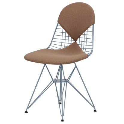 Wire Chair DKR , Pulverbeschichtet sky blue, Sitz- und Rückenkissen (Bikini), Hopsak cognac / elfenbein
