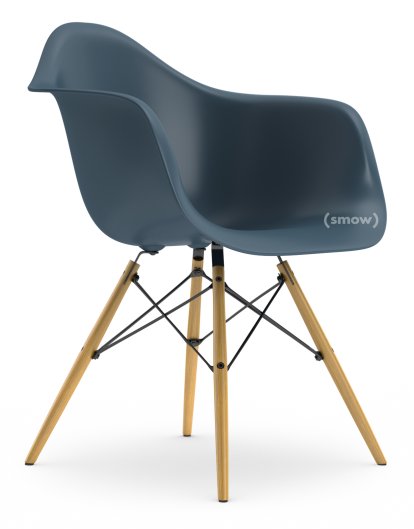 Eames Plastic Armchair RE DAW, Meerblau, Ohne Polsterung, Ohne Polsterung, Standardhöhe - 43 cm, Esche honigfarben