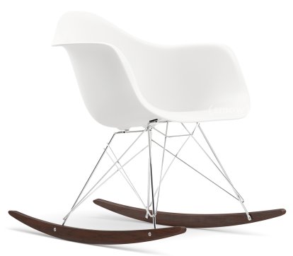Eames Plastic Armchair RAR, Weiß RE, Verchromt, Ahorn dunkel
