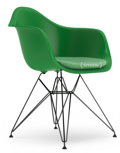 Eames Plastic Armchair RE DAR, Grün non-RE, Mit Sitzpolster, Grün / elfenbein, Standardhöhe - 43 cm, Beschichtet basic dark