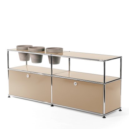 USM Haller Pflanzenwelten Sideboard, USM beige, Mit 2 Klappen, Mit 3 Töpfen links, Basalt