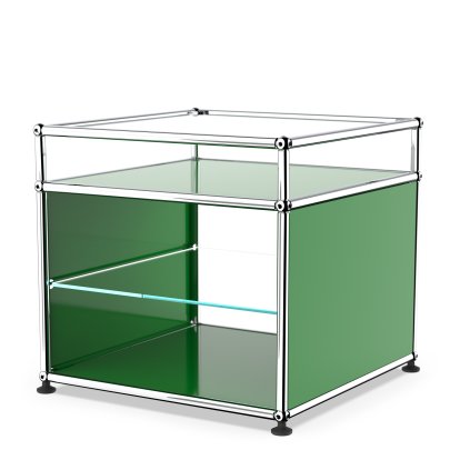 USM Haller Beistelltisch mit Aufsatz und Glas-Zwischentablar, USM grün