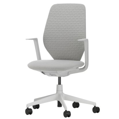 ACX Soft, Mit Vorwärtsneigung, mit Sitztiefenverstellung, Fixe Armlehnen, Soft grey, Sitz Grid Knit, stone grey, Harte Rolle für Teppichböden