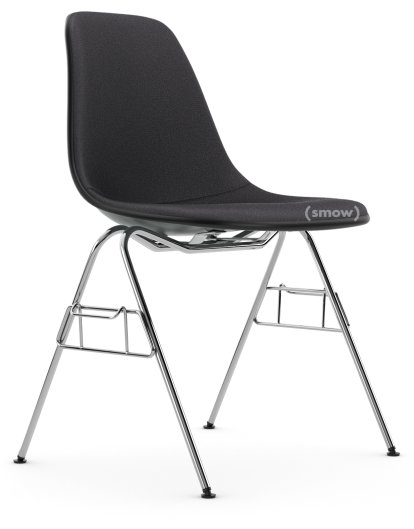 Eames Plastic Side Chair RE DSS / DSS-N, Granitgrau, Mit Vollpolsterung, Dunkelgrau, Mit Reihenverbindung (DSS)