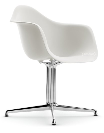 Eames Plastic Armchair DAL, Weiß RE, Ohne Polsterung, Ohne Polsterung, Aluminium poliert, Neue Sitzhöhe (43,0 cm)