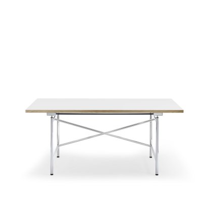 Eiermann 1 Tisch M (Mechanische Höhenverstellung), Melamin weiß mit Eichekante, 160 x 80 cm, Chrom