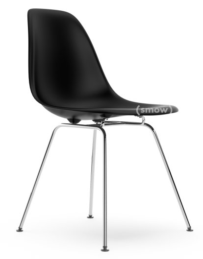 Eames Plastic Side Chair RE DSX, Tiefschwarz, Ohne Polsterung, Ohne Polsterung, Standardhöhe - 43 cm, Verchromt
