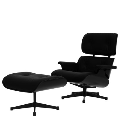 Lounge Chair & Ottoman, Kastanie schwarz, Leder Premium F nero, 89 cm, Schwarz pulverbeschichtet