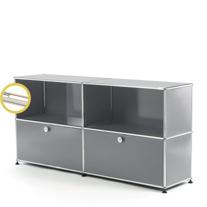 USM Haller E Sideboard L mit Fachbeleuchtung, Mittelgrau RAL 7005, Warmweiß