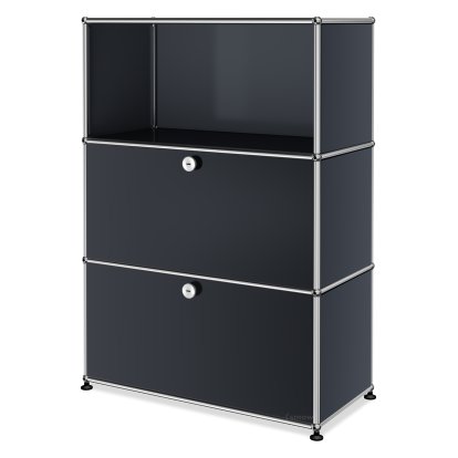 USM Haller Highboard M, individualisierbar, Anthrazitgrau RAL 7016, Offen, Mit Klappe, Mit Klappe