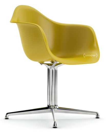 Eames Plastic Armchair DAL, Senf, Ohne Polsterung, Ohne Polsterung, Aluminium poliert, Neue Sitzhöhe (43,0 cm)