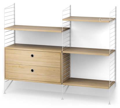 String System Bodenregal mit Schubladen, Weiß, Eichefurnier