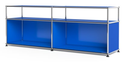 USM Haller Lowboard L mit Aufbau, individualisierbar, Enzianblau RAL 5010, Offen, Ohne Kabeldurchlass