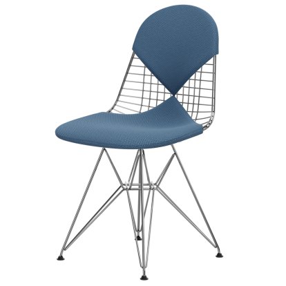 Wire Chair DKR , Glanzchrom, Sitz- und Rückenkissen (Bikini), Apollo horizontblau / hellgrau