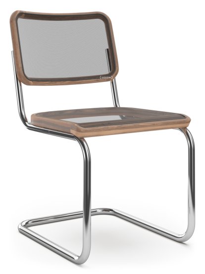 S 32 N / S 64 N Pure Materials Freischwinger, Nussbaum geölt, Verchromt, ohne Armlehnen, Kunststoffgleiter schwarz mit Filz