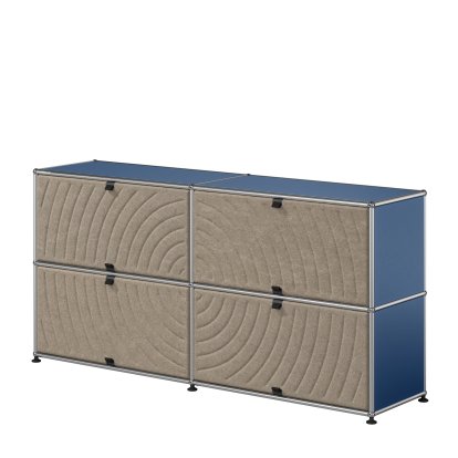 USM Haller Sideboard L mit vier USM Haller Soft Panels, rund, Stahlblau RAL 5011, Taupe