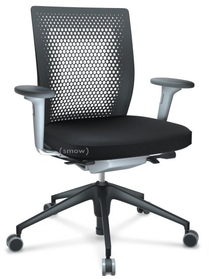 ID Air, Basic dark, Stoff Plano-66 nero, Soft grey, 5-Stern Untergestell, Kunststoff basic dark, Mit 2D Armlehnen, Weich für harte Böden