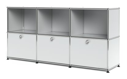 USM Haller Sideboard 50, individualisierbar, USM mattsilber, Offen, Mit 3 Klappen