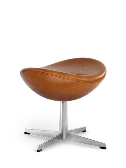 Egg Footstool, Leder Grace, Walnut, Satingebürstetes Aluminium