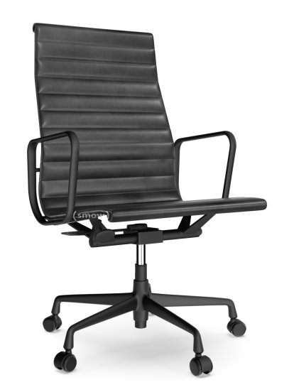 Aluminium Chair EA 119, Aluminium tiefschwarz pulverbeschichtet, Leder (Standard), Nero
