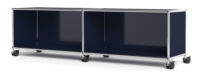 USM Haller TV-/HiFi-Lowboard, individualisierbar, Stahlblau RAL 5011, Offen, Ohne Kabeldurchlass