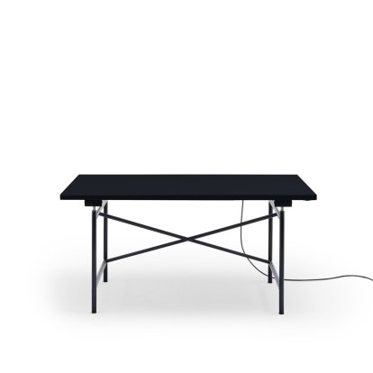 Eiermann 1 Tisch E (Elektrische Höhenverstellung), Linoleum schwarz mit schwarzer Kante (Forbo 4023), 140 x 80 cm, Schwarz, Mit Kabelkanal