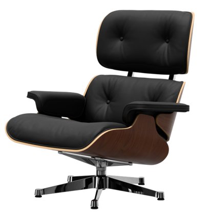 Eames Lounge Chair, Nussbaum dunkel, Leder Premium F nero, 89 cm, Aluminium poliert