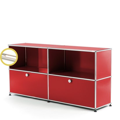 USM Haller E Sideboard L mit Fachbeleuchtung, USM rubinrot, Warmweiß